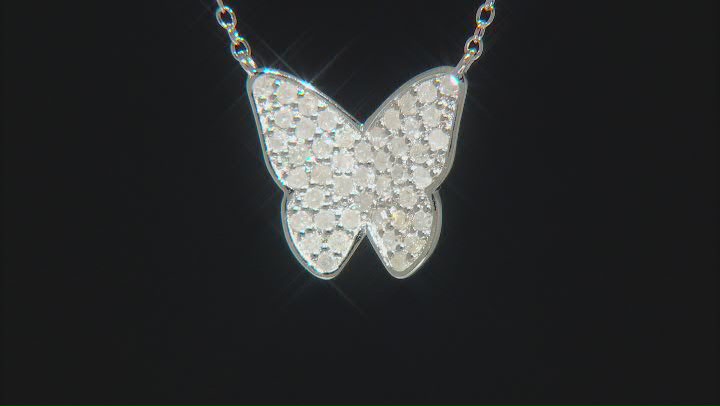 White Diamond Rhodium Over Sterling Silver Butterfly Cluster Necklace 0.55ctw Video Thumbnail