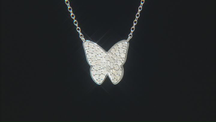 White Diamond Rhodium Over Sterling Silver Butterfly Cluster Necklace 0.55ctw Video Thumbnail