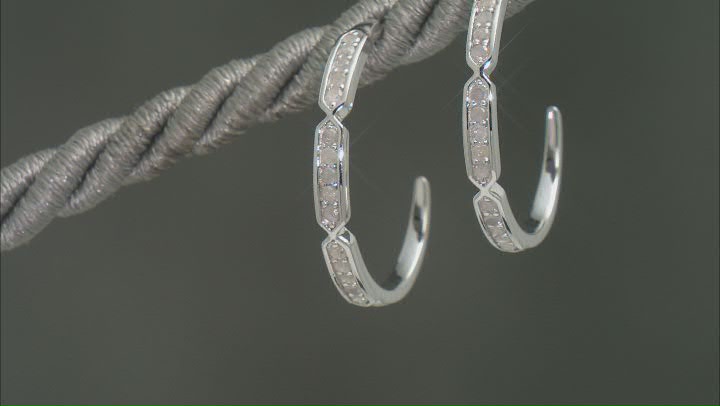 White Diamond Rhodium Over Sterling Silver J-Hoop Earrings 0.25ctw Video Thumbnail
