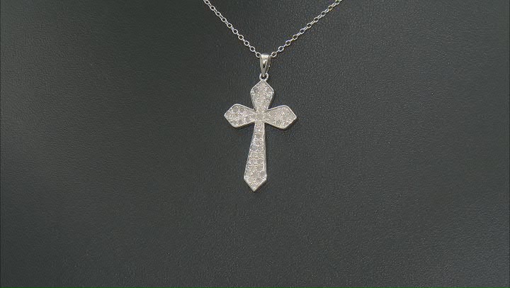 White Diamond Rhodium Over Sterling Silver Cross Cluster Pendant With 18" Cable Chain 0.65ctw Video Thumbnail