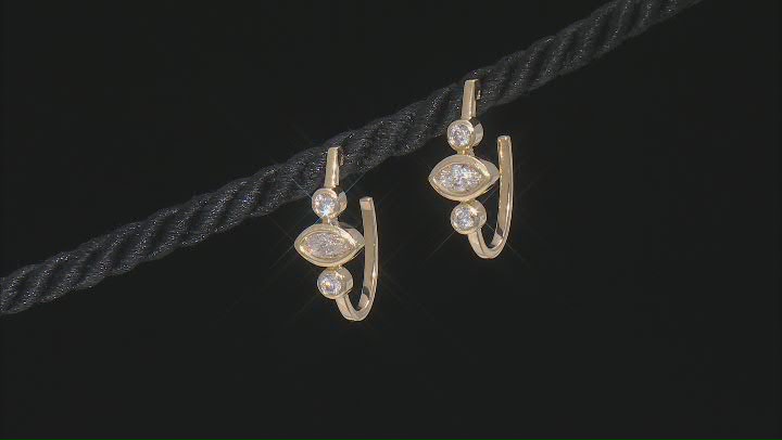 White Diamond 14k Yellow Gold J-Hoop Earrings 1.00ctw Video Thumbnail