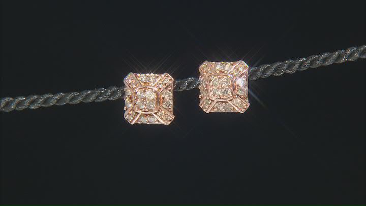 Champagne Diamond 18k Rose Gold Over Sterling Silver Cluster Stud Earrings 1.00ctw Video Thumbnail