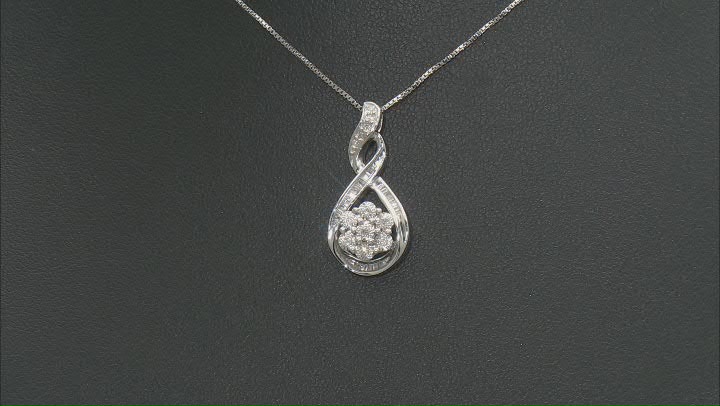 White Diamond Rhodium Over Sterling Silver Slide Pendant With 18" Box Chain 0.25ctw Video Thumbnail