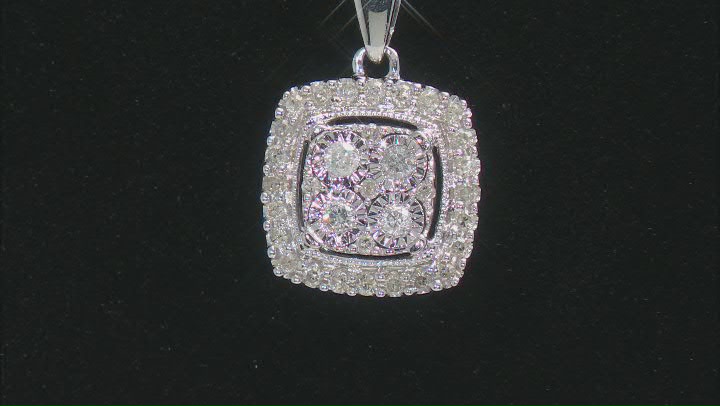 White Diamond Rhodium Over Sterling Silver Halo Pendant With 18" Box Chain 0.25ctw Video Thumbnail