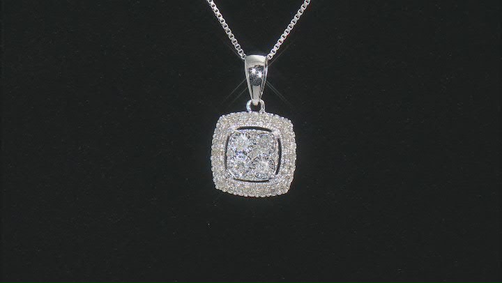 White Diamond Rhodium Over Sterling Silver Halo Pendant With 18" Box Chain 0.25ctw Video Thumbnail