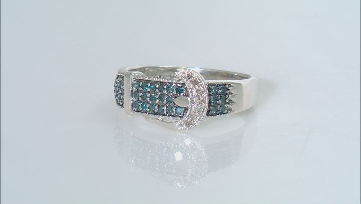 Blue And White Diamond Rhodium Over Sterling Silver Buckle Ring 0.25ctw Video Thumbnail