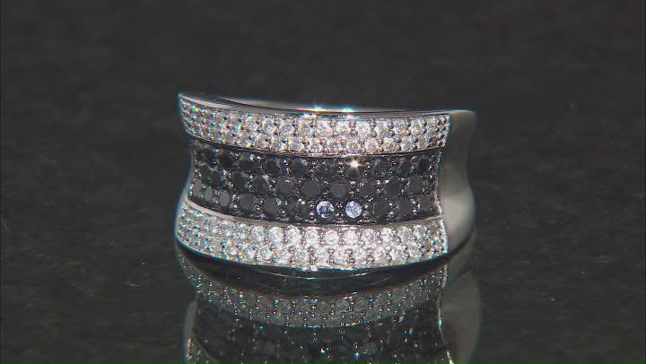 Black And White Diamond Rhodium Over Sterling Silver Wide Band Ring 0.95ctw Video Thumbnail