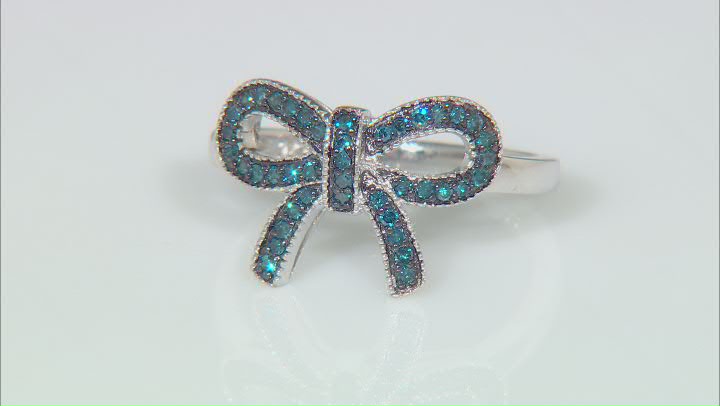 Blue Diamond Rhodium Over Sterling Silver Bow Ring 0.25ctw Video Thumbnail