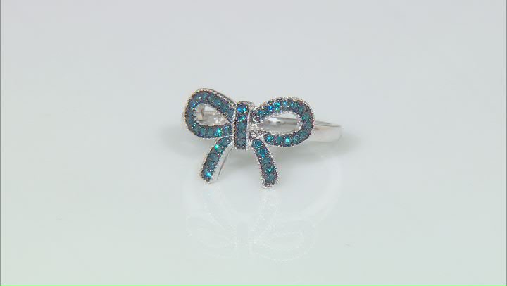 Blue Diamond Rhodium Over Sterling Silver Bow Ring 0.25ctw Video Thumbnail