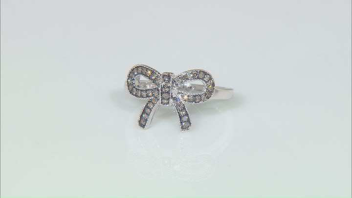 Champagne Diamond Rhodium Over Sterling Silver Bow Ring 0.25ctw Video Thumbnail