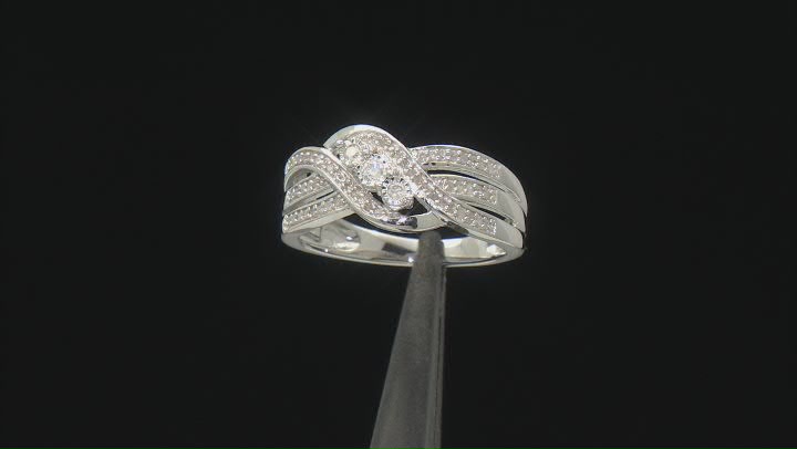 White Diamond Rhodium Over Sterling Silver Crossover Ring 0.25ctw Video Thumbnail