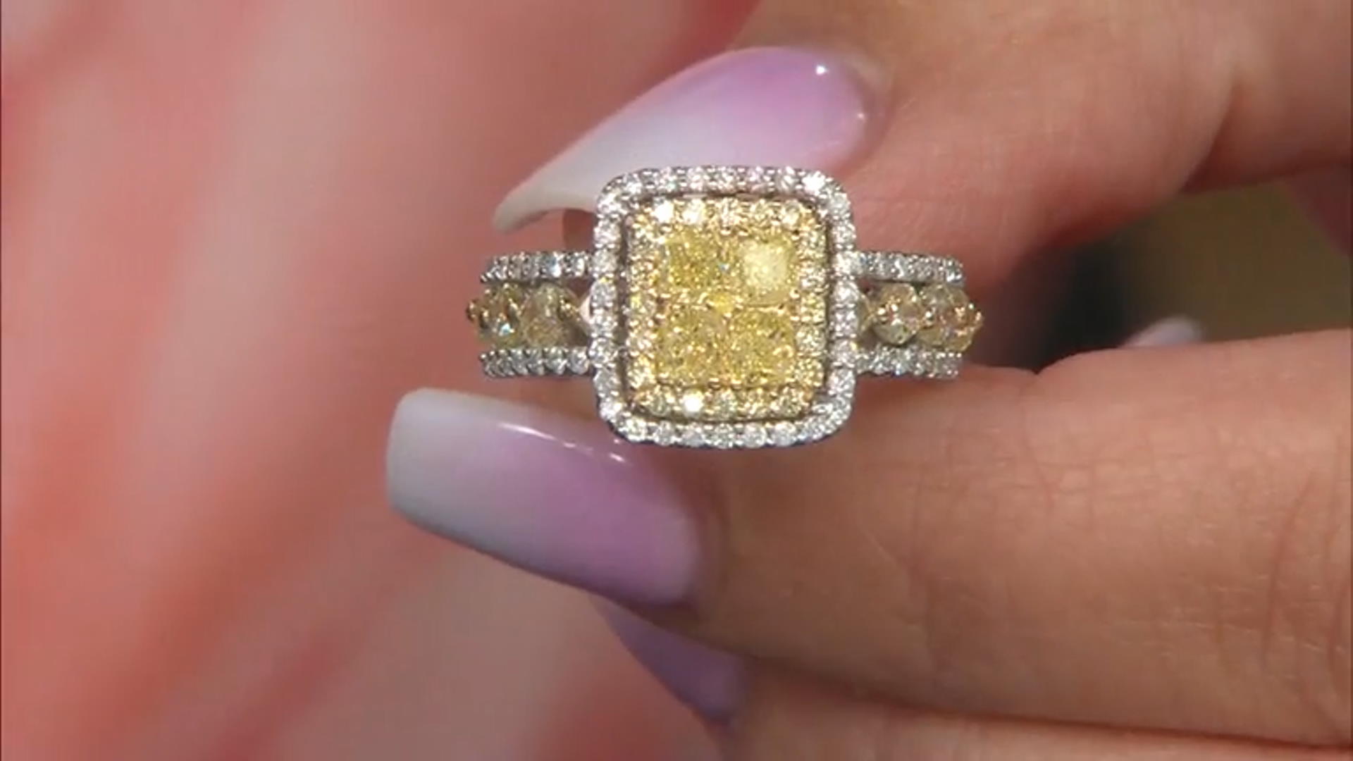 Yellow Diamond And White Diamond 14k White Gold Halo Ring 2.00ctw Video Thumbnail