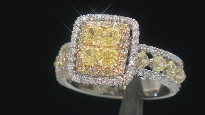 Yellow Diamond And White Diamond 14k White Gold Halo Ring 2.00ctw Video Thumbnail