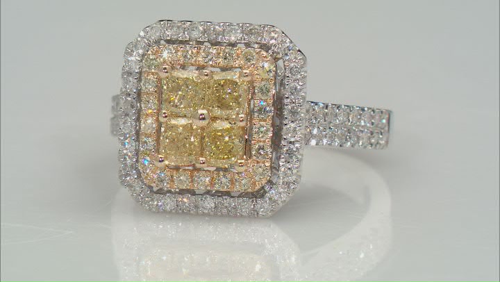 Natural Yellow Diamond And White Diamond 14k White Gold Halo Ring 1.55ctw Video Thumbnail