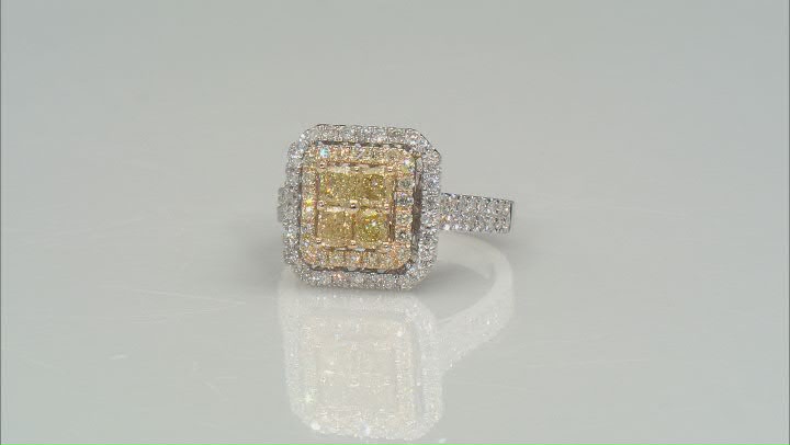 Natural Yellow Diamond And White Diamond 14k White Gold Halo Ring 1.55ctw Video Thumbnail