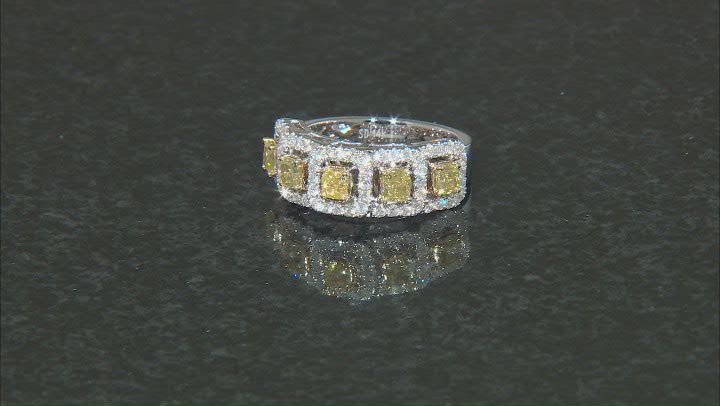 Natural Yellow And White Diamond 14k White Gold Band Ring 1.66ctw Video Thumbnail