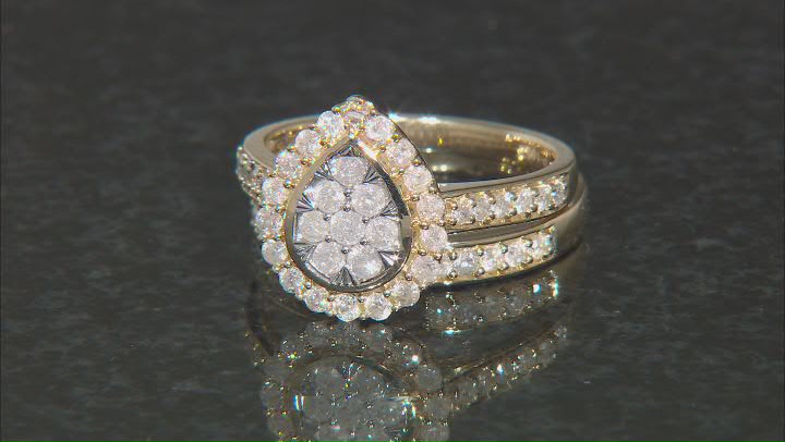 White Diamond 10k Yellow Gold Halo Ring With Matching Band 1.00ctw Video Thumbnail