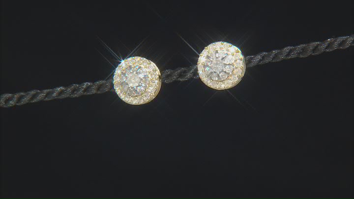 White Diamond 10k Yellow Gold Cluster Stud Earrings 0.75ctw Video Thumbnail