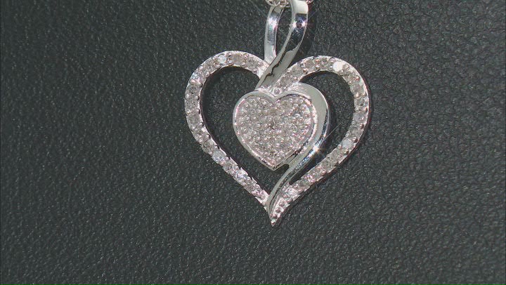 White Diamond Rhodium Over Sterling Silver Cluster Heart Pendant With 18" Rope Chain 0.20ctw Video Thumbnail