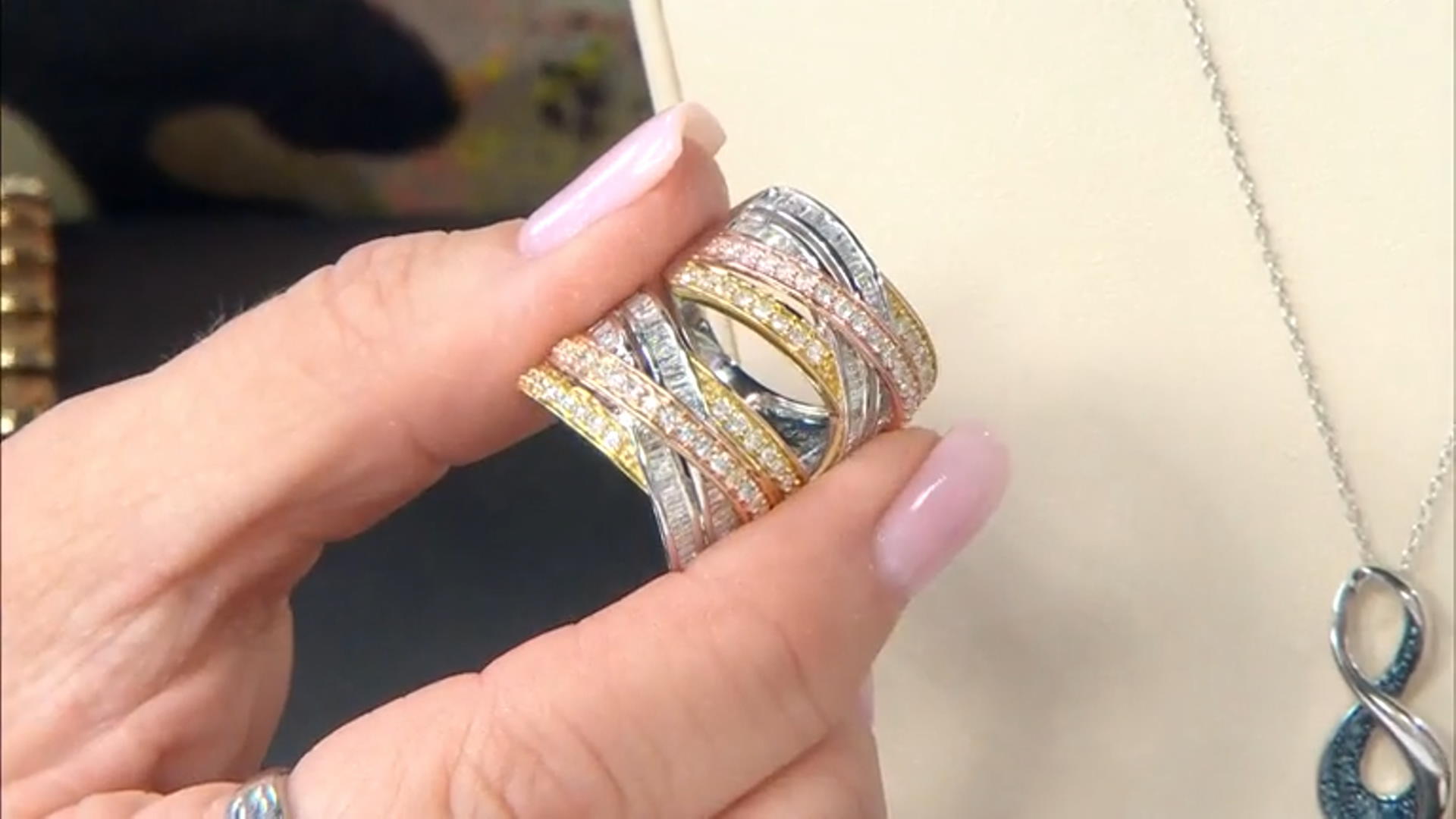 White Diamond 10k White Gold With 14k Rose And Yellow Gold Accents Plating Crossover Ring Video Thumbnail