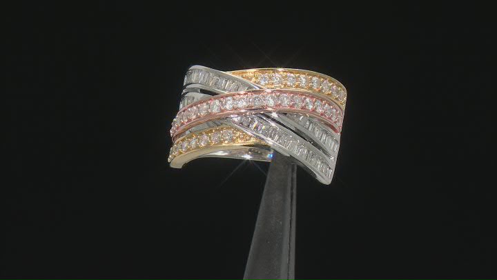 White Diamond 10k White Gold With 14k Rose And Yellow Gold Accents Plating Crossover Ring Video Thumbnail