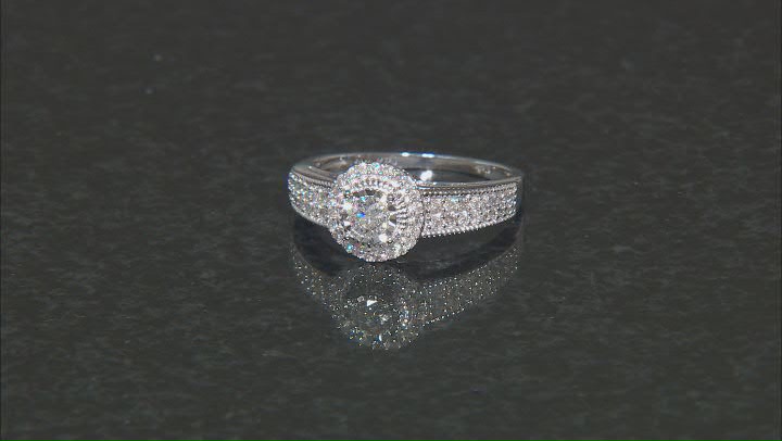 White Diamond 10k White Gold Halo Ring 0.50ctw Video Thumbnail