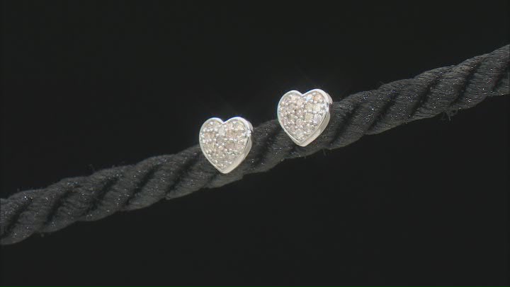 White Diamond Rhodium Over Sterling Silver Cluster Heart Earrings 0.20ctw Video Thumbnail