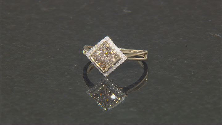 Champagne And White Diamond 10k Yellow Gold Cluster Ring 0.60ctw Video Thumbnail