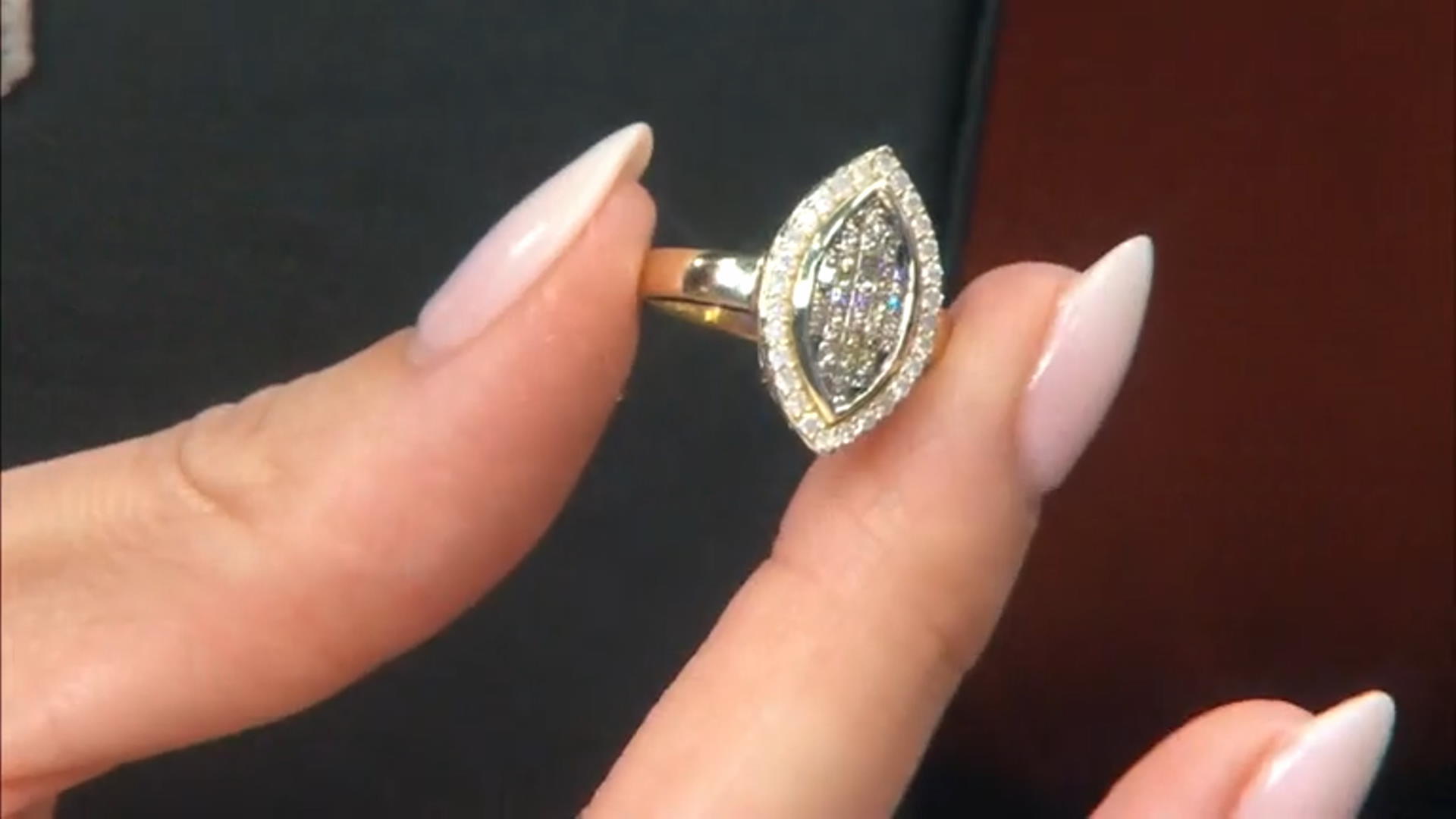 Champagne And White Diamond 10k Yellow Gold Cluster Ring 0.65ctw Video Thumbnail