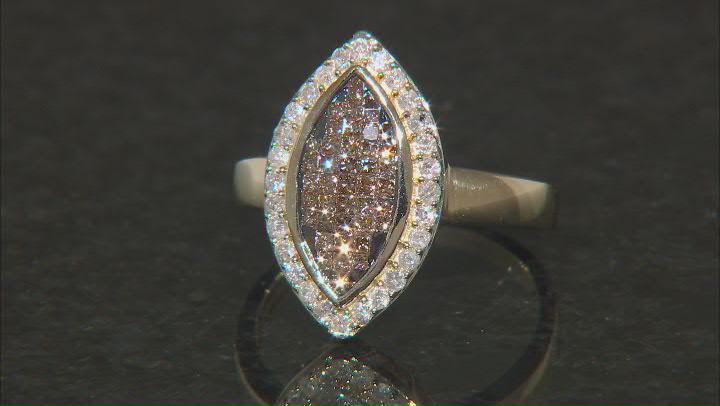 Champagne And White Diamond 10k Yellow Gold Cluster Ring 0.65ctw Video Thumbnail