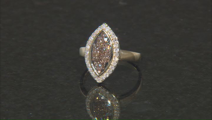 Champagne And White Diamond 10k Yellow Gold Cluster Ring 0.65ctw Video Thumbnail