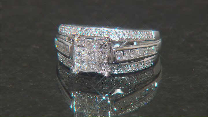 White Diamond 10k White Gold Quad Ring 1.00ctw Video Thumbnail