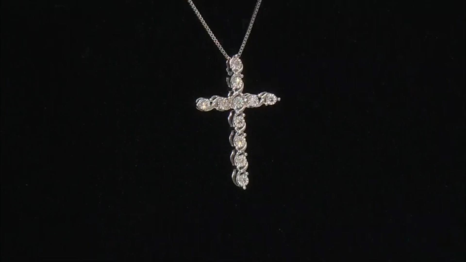 White Diamond Rhodium Over Sterling Silver Cross Slide Pendant With 18" Box Chain 0.10ctw Video Thumbnail