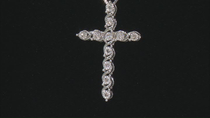White Diamond Rhodium Over Sterling Silver Cross Slide Pendant With 18" Box Chain 0.10ctw Video Thumbnail