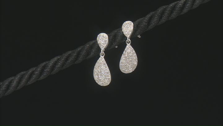 White Diamond Rhodium Over Sterling Silver Cluster Earrings 0.45ctw Video Thumbnail