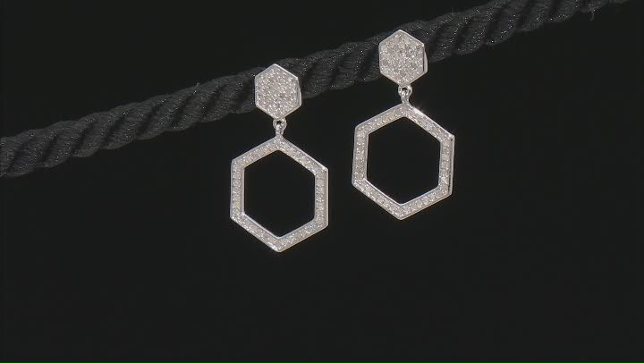 White Diamond Rhodium Over Sterling Silver Cluster Earrings 0.55ctw Video Thumbnail