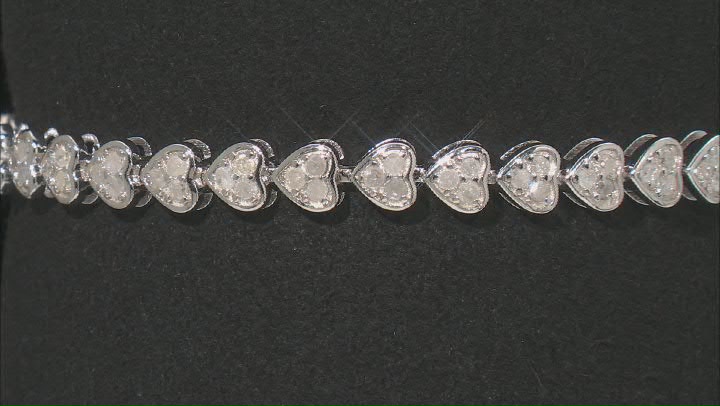 White Diamond Rhodium Over Sterling Silver Heart Tennis Bracelet 2.00ctw Video Thumbnail