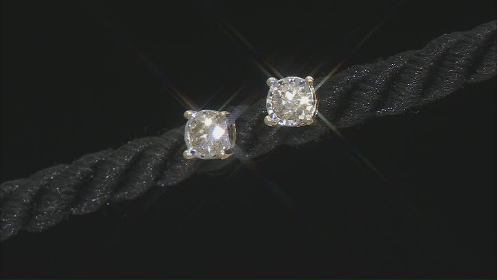 White Diamond 10k Yellow Gold Solitaire Stud Earrings 0.50ctw Video Thumbnail