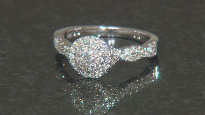 White Diamond 10k White Gold Halo Ring 0.50ctw Video Thumbnail