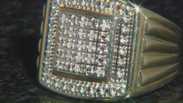 White Diamond 10k Yellow Gold Mens Cluster Ring 0.10ctw Video Thumbnail