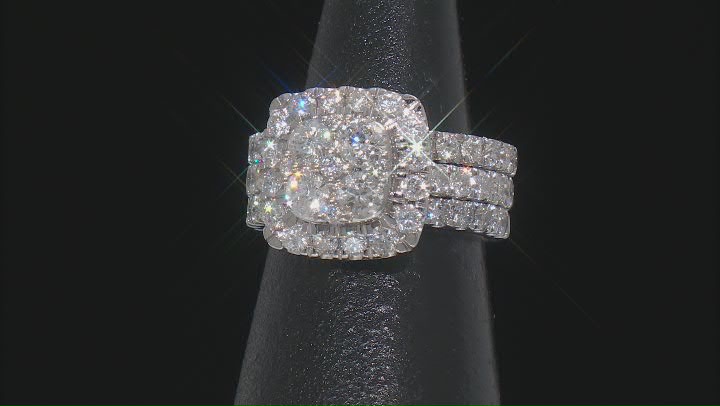 White Diamond 14k White Gold Halo Ring With Matching Bands 4.00ctw Video Thumbnail