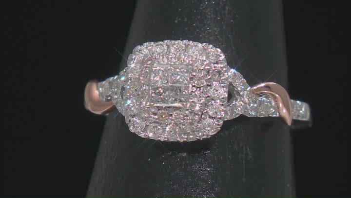 White Diamond 10k White Gold With 10k Rose Gold Accents Halo Ring 0.40ctw Video Thumbnail