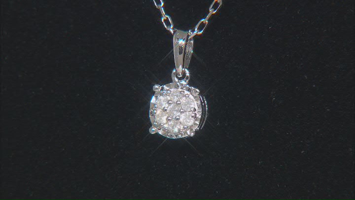 White Diamond Rhodium Over Sterling Silver Cluster Pendant With 18" Cable Chain 0.10ctw Video Thumbnail