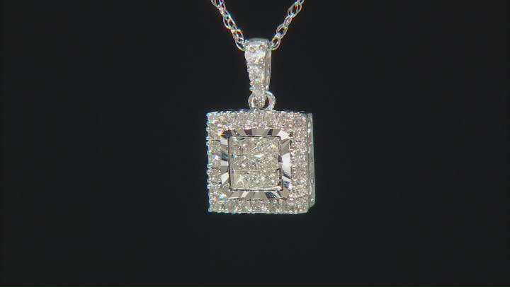 White Diamond 10k White Gold Cluster Pendant with 18" Rope Chain 0.25ctw Video Thumbnail