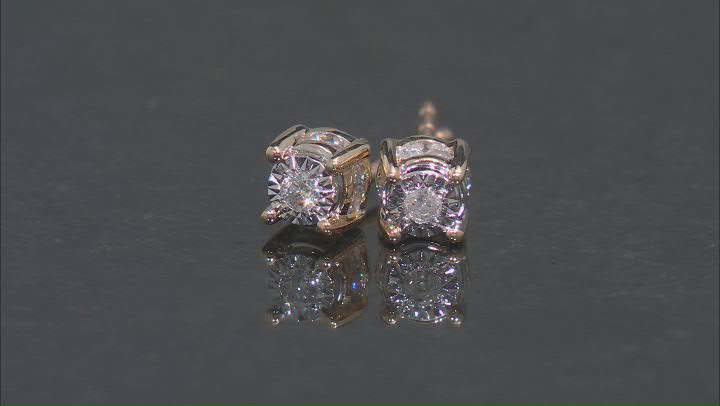 White Diamond 10k Yellow Gold Stud Earrings 0.15ctw Video Thumbnail