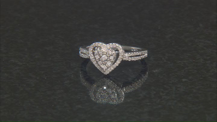 White Diamond Rhodium Over Sterling Silver Cluster Heart Ring 0.20ctw Video Thumbnail