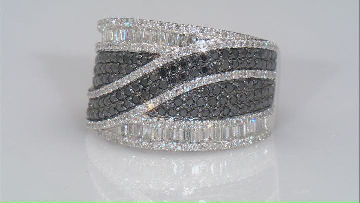 Black And White Diamond 10k White Gold Crossover Wide Band Ring 1.75ctw Video Thumbnail