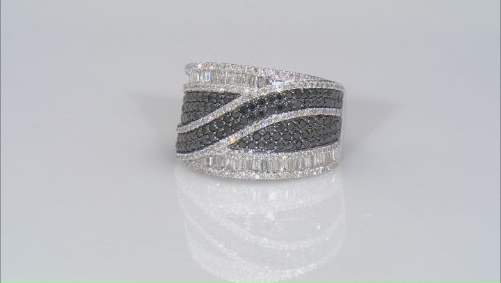 Black And White Diamond 10k White Gold Crossover Wide Band Ring 1.75ctw Video Thumbnail