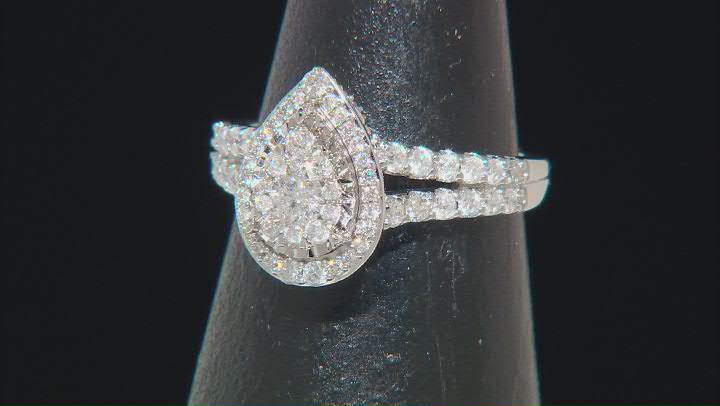 White Diamond 10k White Gold Halo Ring 1.00ctw Video Thumbnail
