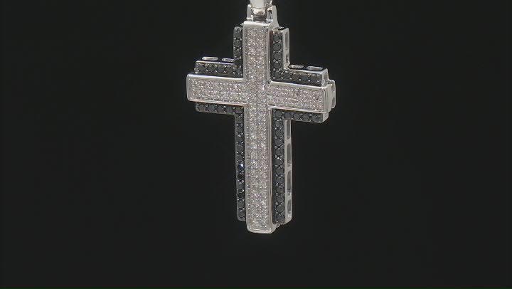 Black And White Diamond 10k White Gold Cross Pendant With 22" Rolo Chain 1.00ctw Video Thumbnail